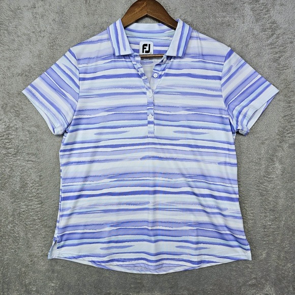 FootJoy Tops - FootJoy Women's Golf Shirt Polo Large Blue Striped Performance Short Sleeve
